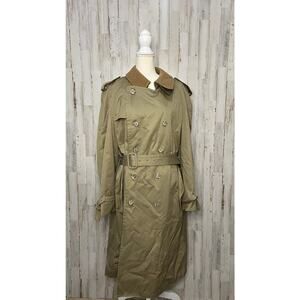 London Towne Men's Tan Trench‎ Coat Size 46 Double-Breasted Belted